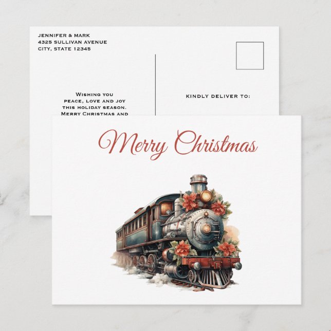 Cartão Postal De Festividades Natal retrógrado do trem velho (Frente/Verso)