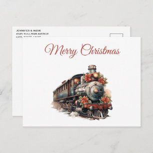 Cartão Postal De Festividades Natal retrógrado do trem velho