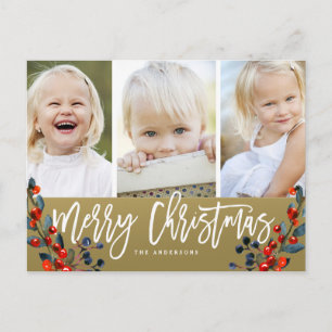 Cartão Postal De Festividades Natal - Script Berries 3 Feriado Fotográfico