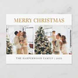 Cartão Postal De Festividades Natal Simples Moderno Família Duas Fotos