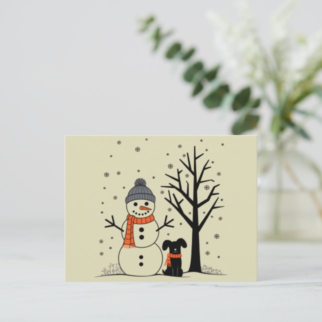 Cartão Postal De Festividades Natal Snowman Xmas Dog Winter (Em pé/Frente)
