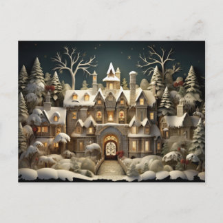 Cartão Postal De Festividades Natal Snowy Manor Storybook Wonderland