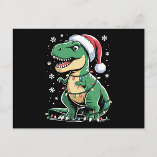 Cartão Postal De Festividades Natal T Rex Dinossauro Chapéu de Papai Noel Luzes