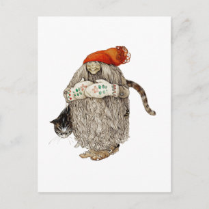 Cartão Postal De Festividades Natal Tomten da avó com gato cinzento