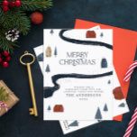 Cartão Postal De Festividades Natal tradicional com neve rústica e rústica<br><div class="desc">Tradicional foto elegante da cena de neve rusticada do inverno cartão de Natal. Belo,  elegante ouro real,  design de tipografia de prata e ouro rosa.</div>
