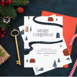 Cartão Postal De Festividades Natal tradicional com neve rústica e rústica