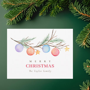 Cartão Postal De Festividades Natal Tradicional Rústico Aguarela Folhagem