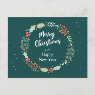 Cartão Postal De Festividades Natal Verde Floral
