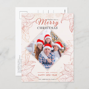 Cartão Postal De Festividades Natal Vermelho de Poinsettia Floral Elegante