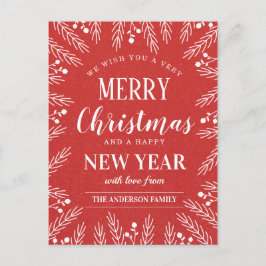 Cartão Postal De Festividades Natal Vermelho Personalizado Feliz Ano Novo