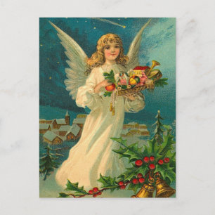 Cartão Postal De Festividades Natal vintage Angel com brinquedos
