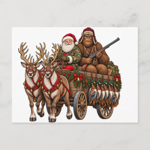 Cartão Postal De Festividades Natal Vintage Caça Papai Noel Pé Grande Pato