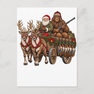 Cartão Postal De Festividades Natal Vintage Caça Papai Noel Pé Grande Pato