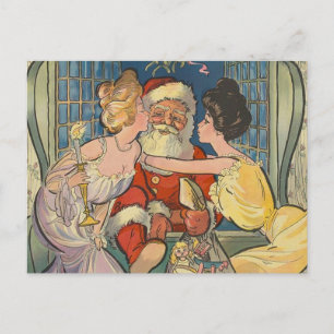 Cartão Postal De Festividades Natal vintage dos beijos do papai noel