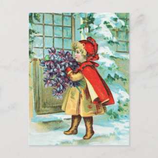 Cartão Postal De Festividades Natal vintage menina & violetas