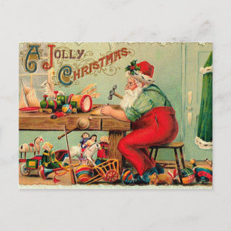 Cartão Postal De Festividades Natal vintage na oficina do papai noel