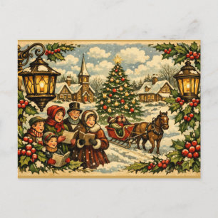 Cartão Postal De Festividades Natal Vitoriano Igreja e Canções de Natal