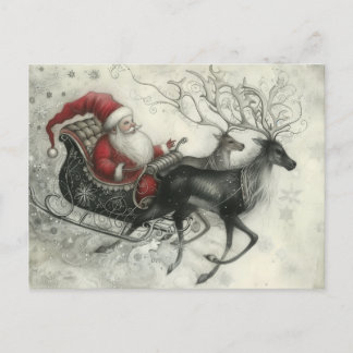 Cartão Postal De Festividades Natal Whimsso Papai Noel e Sua Reindeer