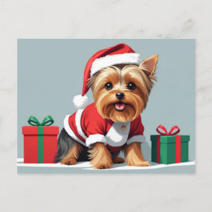 Cartão Postal De Festividades Natal Yorkshire Terrier Dog Vestido como Papais no