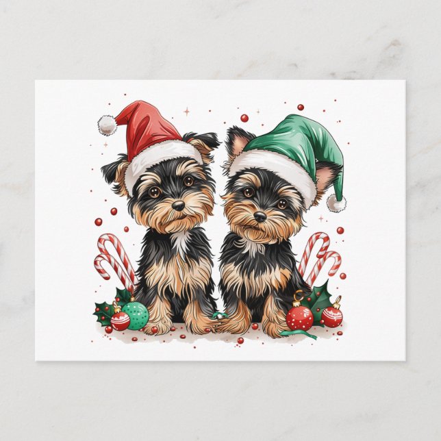 Cartão Postal De Festividades Natal Yorkshire Terrier Dogs (Frente)