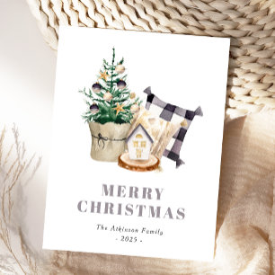 Cartão Postal De Festividades Natalina Rústica Fazenda em Aquarela