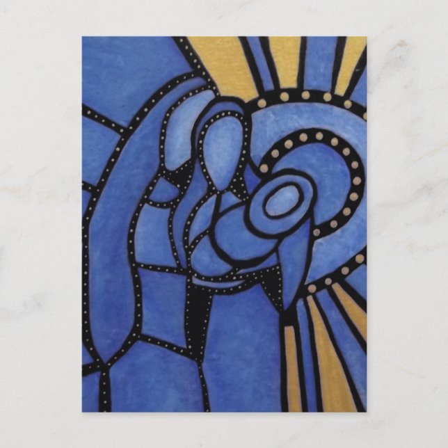 Cartão Postal De Festividades Natividade azul moderna Jesus Mary Joseph do Natal (Frente)