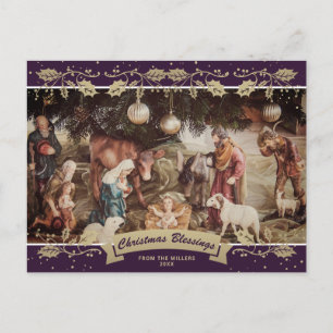 Cartão Postal De Festividades Natividade Cena Roxa Foto de Natal Cristão