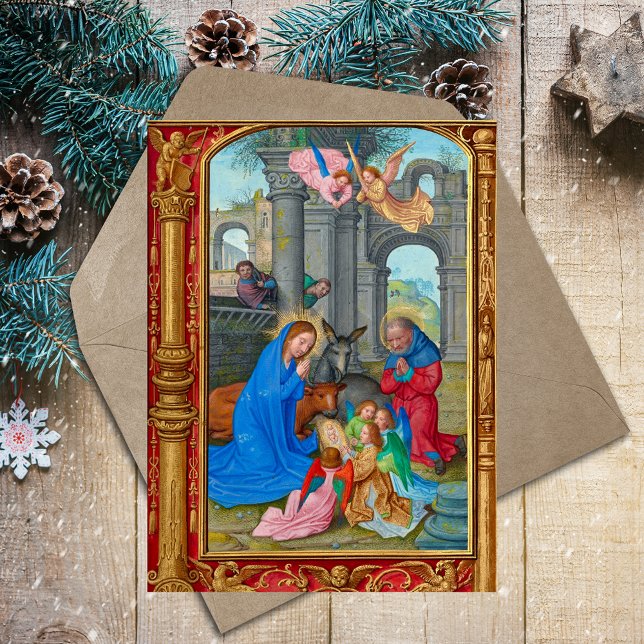Cartão Postal De Festividades Natividade cristã católica medieval (Medieval Manuscript Vintage Religious Catholic Christian Christmas Nativity Scene Holiday Postcard)