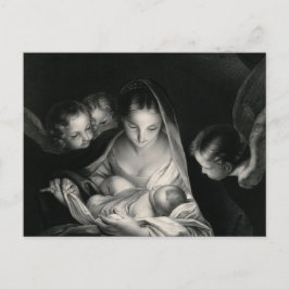 Cartão Postal De Festividades Natividade Jesus Virgem Maria Angels Black White