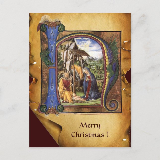 Cartão Postal De Festividades NATIVITY XMAS PARCHE Blue Sapphire Monograma (Frente)