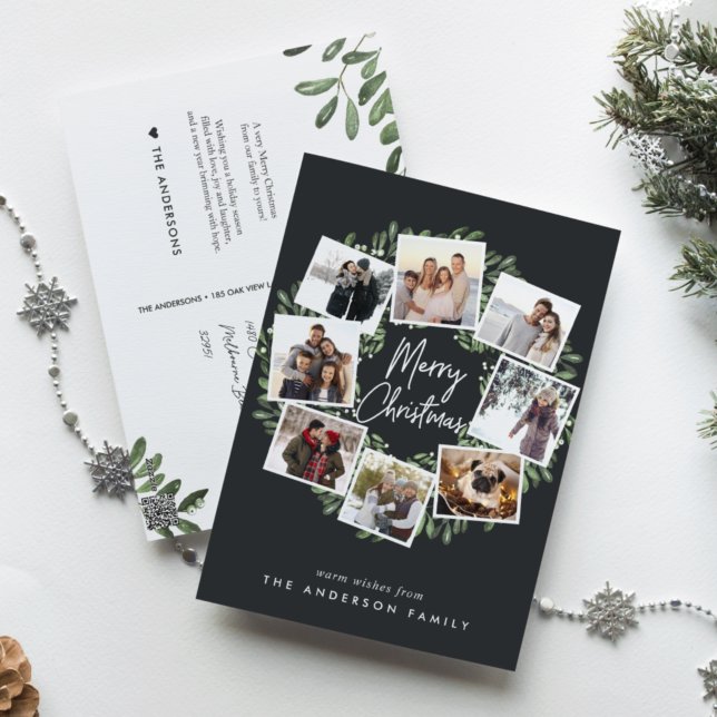 Cartão Postal De Festividades Naturalmente Joyful Wreath | Foto Colagem Natal (Criador carregado)