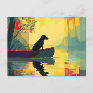 Cartão Postal De Festividades Nature Minimalist Black Labrador Canoe