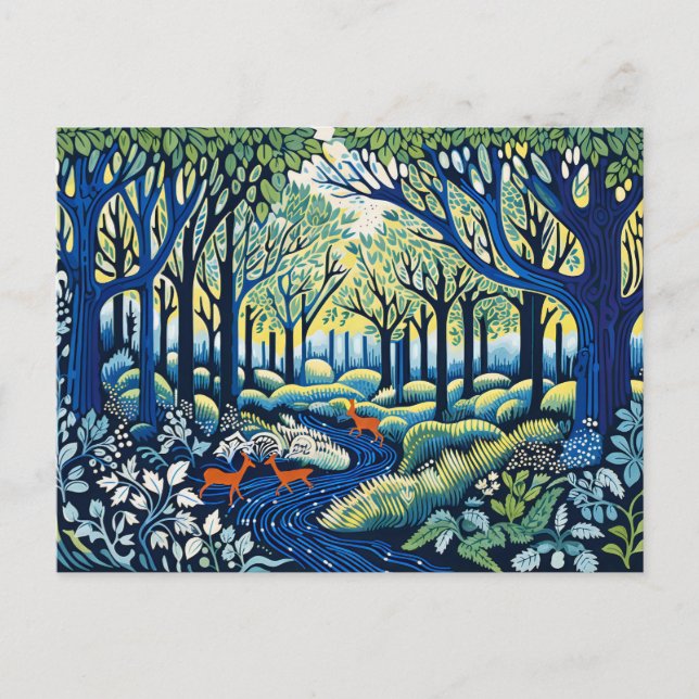 Cartão Postal De Festividades Natureza Geométrica em Linocut. Springtime (Frente)
