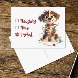 Cartão Postal De Festividades Naughty Nice, Eu Tentei Feriado, Puppy
