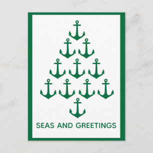 Cartão Postal De Festividades Nautical Anchor Tree Coastal Christmas