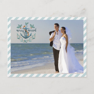 Cartão Postal De Festividades Náutico Felizes e Casados, Listras Azul-Verde, Dua