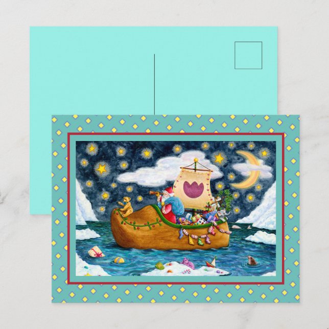 CARTÃO POSTAL DE FESTIVIDADES NAVIO CALÇADO NEERLANDÊS, ICEBERGS, BALEIA, URSO (Frente/Verso)