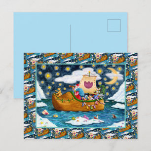 CARTÃO POSTAL DE FESTIVIDADES NAVIO CALÇADO NEERLANDÊS, ICEBERGS, BALEIA, URSO