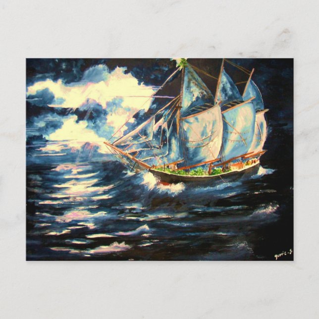 Cartão Postal De Festividades Navio da árvore de Natal (Frente)