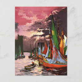 Cartão Postal De Festividades Navios no Porto de La Rochelle Art