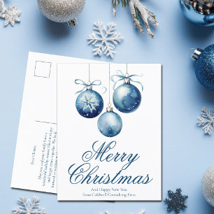 Cartão Postal De Festividades Negócios de ornamentos de Natal de Feliz Azul