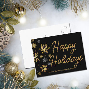 Cartão Postal De Festividades Negócios Felizes Férias Personalizado Preto Dourad