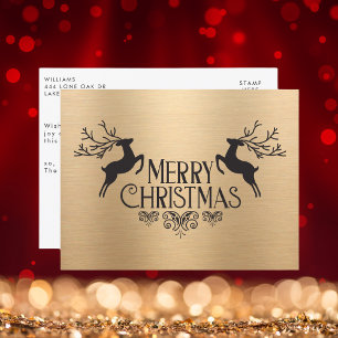 Cartão Postal De Festividades Negra Elegante e Dourada Reinada de Natal Feliz