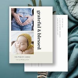 Cartão Postal De Festividades Negrito Minimal 2 Foto Preto Grade Grato & Abençoa