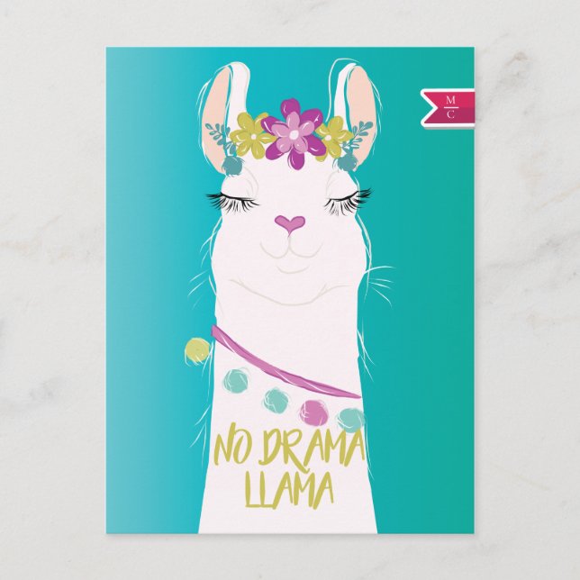 Cartão Postal De Festividades Nenhum monograma da ilustração do lama do drama (Frente)
