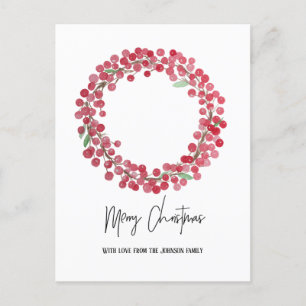 Cartão Postal De Festividades Nenhuma foto Watercolor Red Berry Wreath Natal