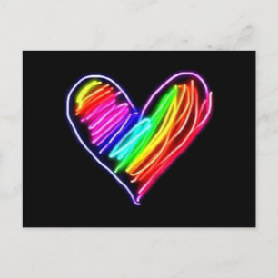 Cartão Postal De Festividades Neon Rainbow Heart Shirt Love Pride LGBQT Rally