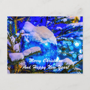 Cartão Postal De Festividades Neve Azul da Bola de Natal