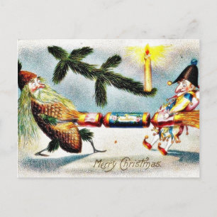 Cartão Postal De Festividades neve caiu sobre casa e árvore de natal