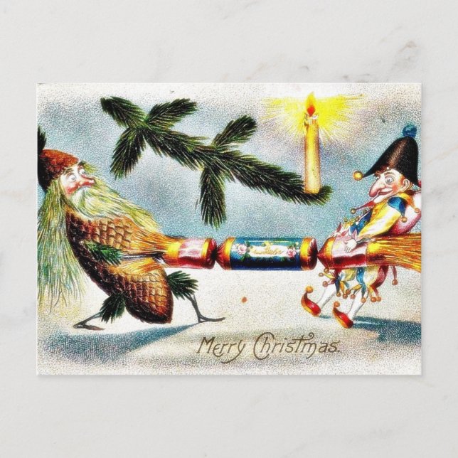 Cartão Postal De Festividades neve caiu sobre casa e árvore de natal (Frente)